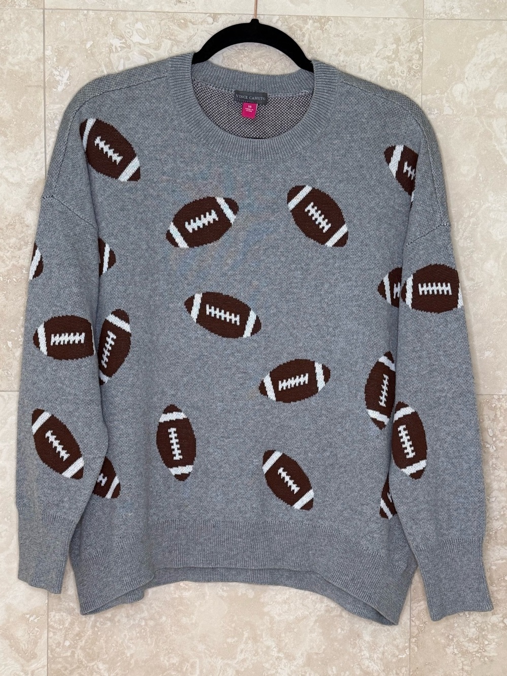 Vince Camuto Gray Football Novelty Sweater Size XS Game Day Cozy Knit